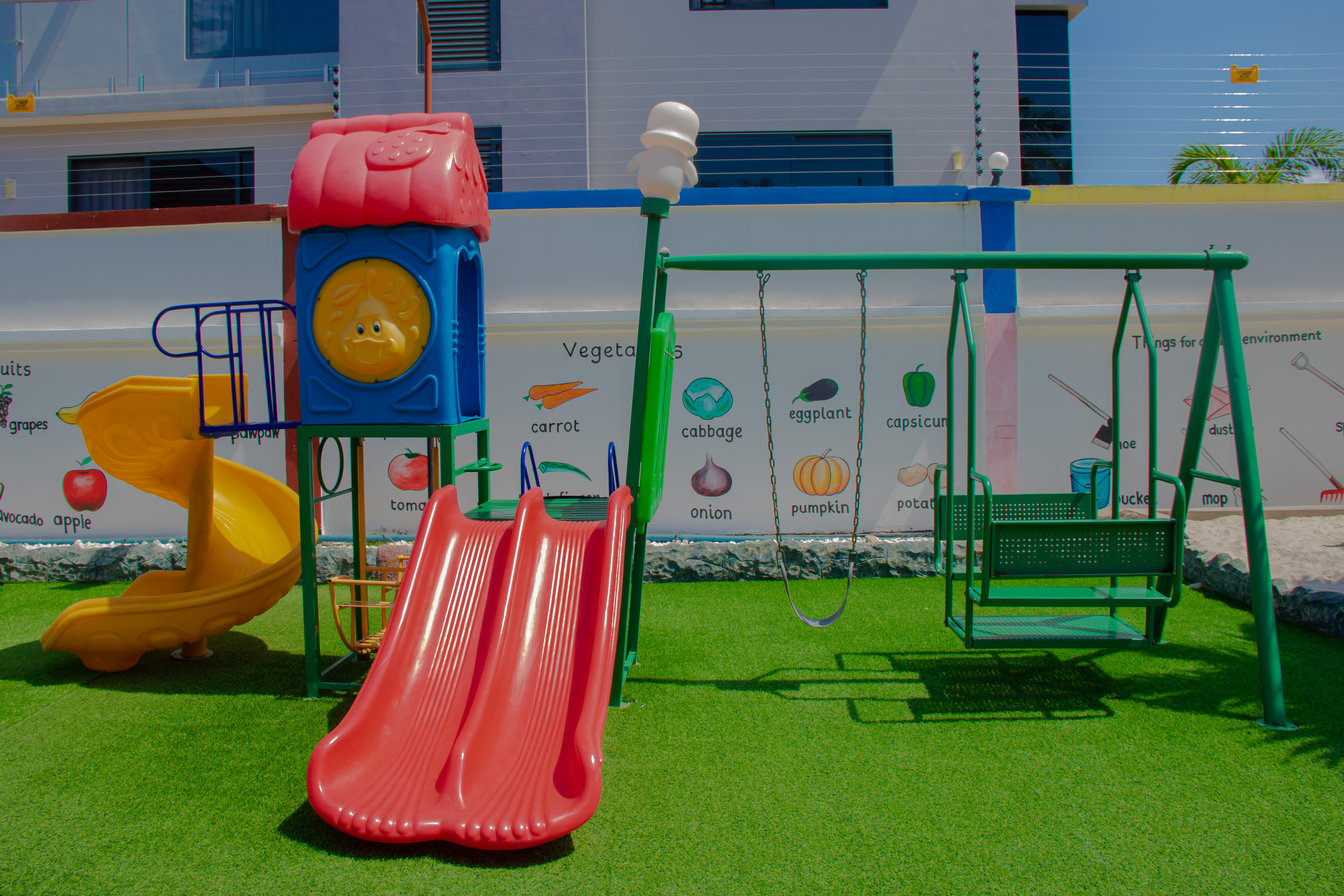 Playground swings and slide